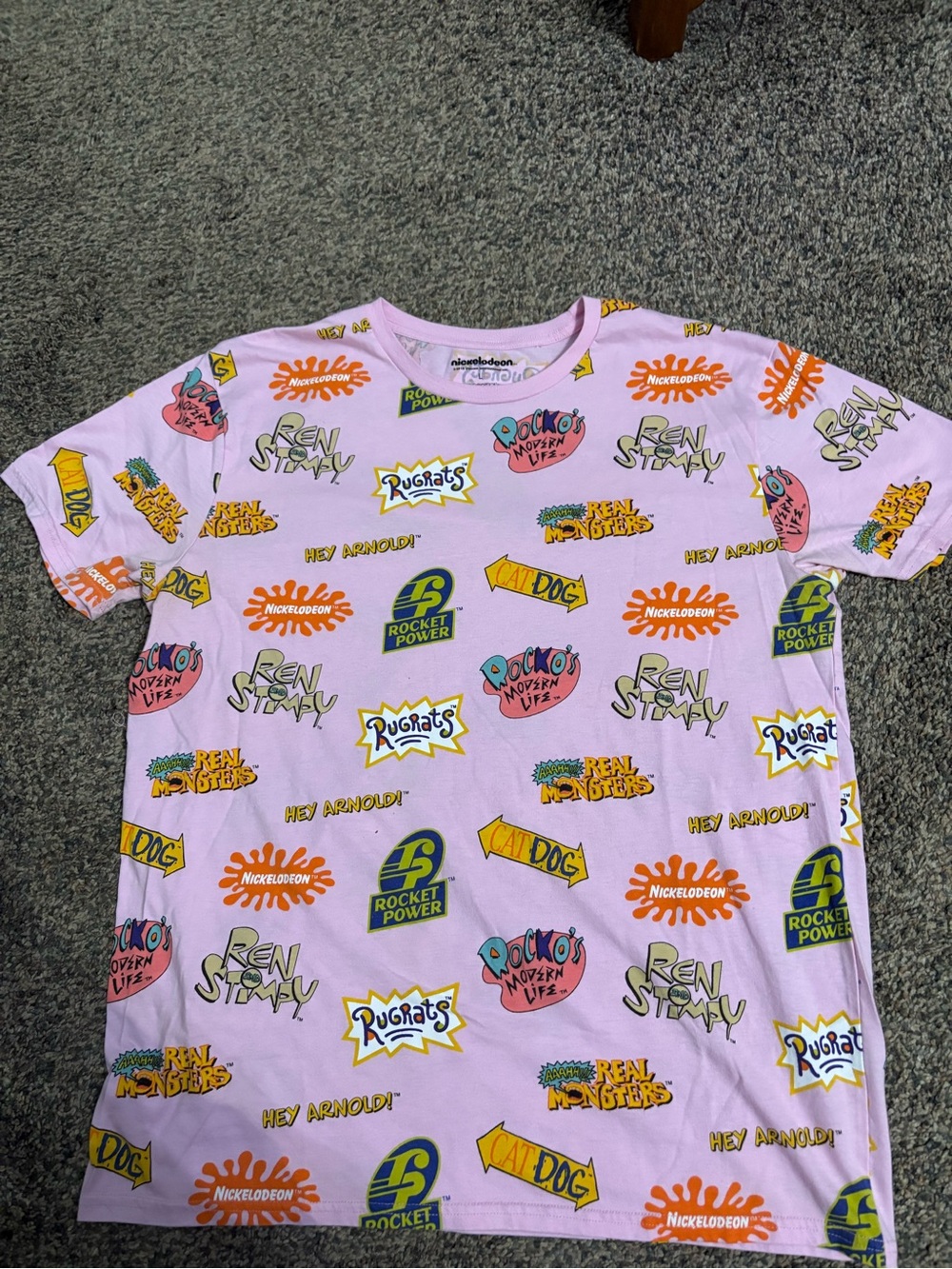 Nickelodeon Pink Allover Cartoon Logo Short Sleeve Tee